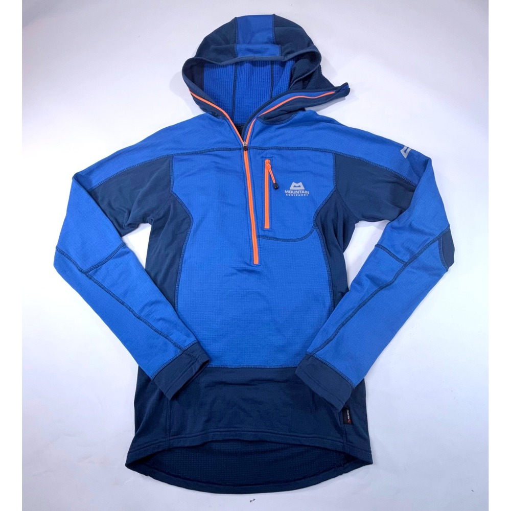 Mountain Equipment Eclipse Hooded Zip-T Mens S Blue Offset Grid Fleece Gorpcore